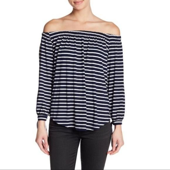 Tart Navy Stripe Off-the-Shoulder Top Size Medium - Picture 1 of 14